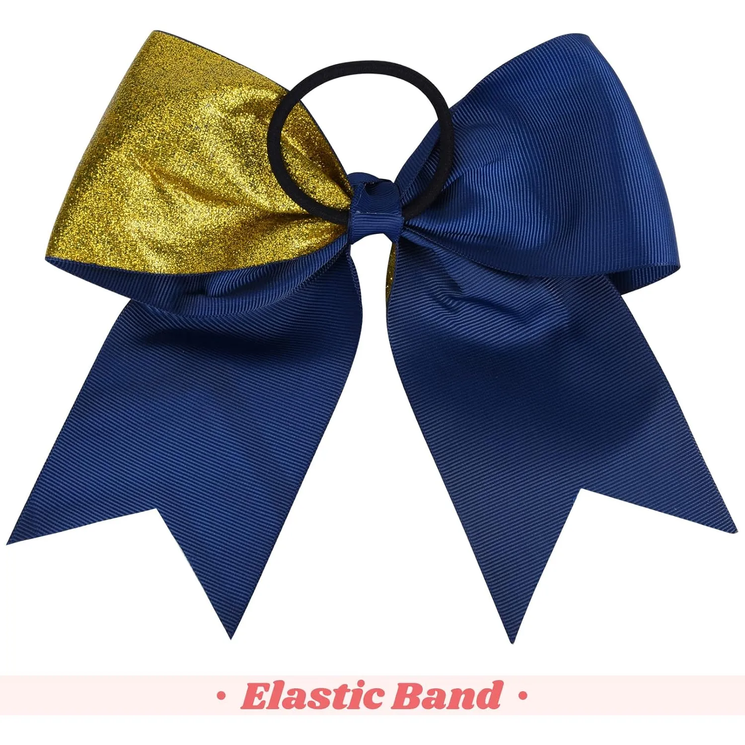 DEEKA 8PCS 8" Two Toned Large Glitter Cheer Bows Shiny Cheer Hair Bows Ponytail Holder Handmade for Cheerleader Girls Softball Sports -g Gold/Navy