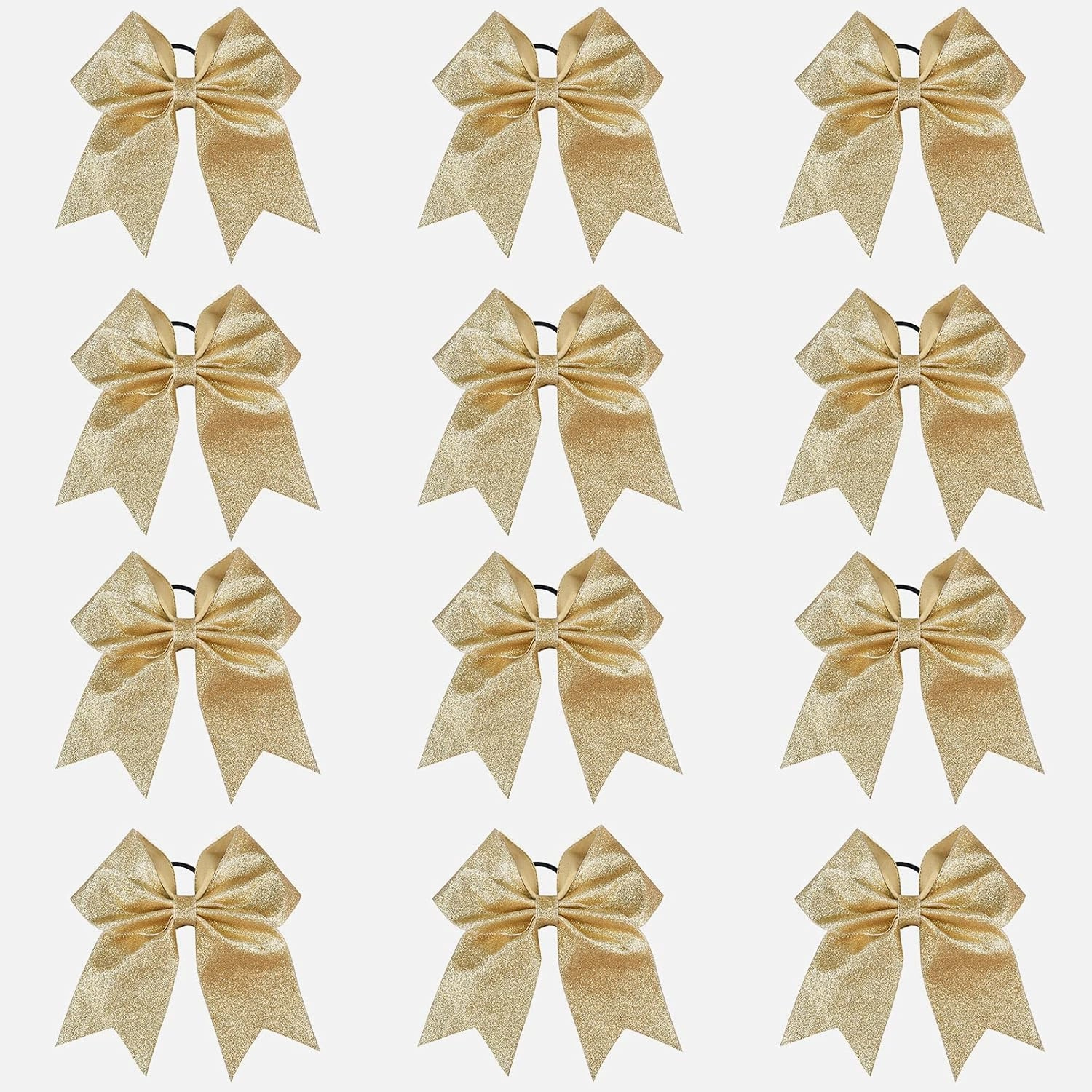 DEEKA 12 PCS 7" Large Glitter Cheer Bows Shiny Cheer Hair Bows Ponytail Holder Handmade for Cheerleader Girls Softball Sports -Gold