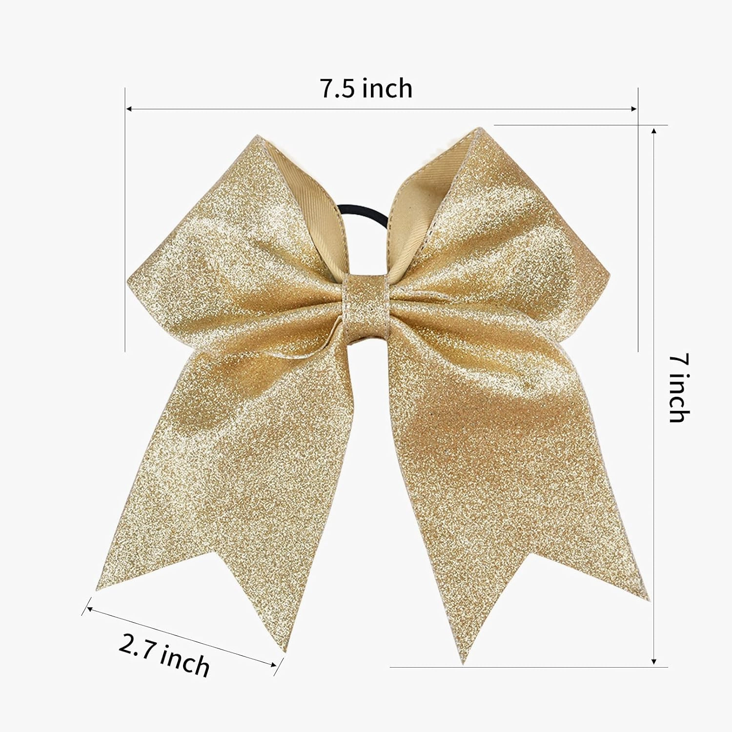DEEKA 12 PCS 7" Large Glitter Cheer Bows Shiny Cheer Hair Bows Ponytail Holder Handmade for Cheerleader Girls Softball Sports -Gold