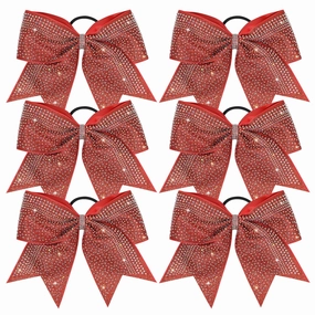 DEEKA 6PCS 8" Large Glitter Cheer Bows with Full Rhinestones Colorful Shimmer Shiny Cheer Hair Bows Elastic Band Ponytail Holder for Cheerleader Girls Sports -Red