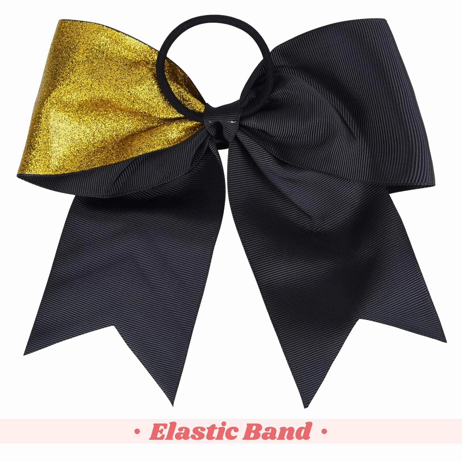 DEEKA 8PCS 8" Two Toned Large Glitter Cheer Bows Shiny Cheer Hair Bows Ponytail Holder Handmade for Cheerleader Girls Softball Sports -g Gold/Black