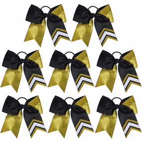 DEEKA 8PCS 8" Two Toned Large Glitter Cheer Bows Shiny Cheer Hair Bows Ponytail Holder Handmade for Cheerleader Girls Softball Sports -g Gold/Black