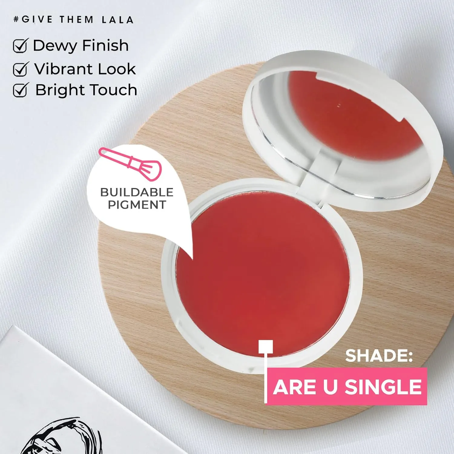 Deep Coral Cream Blush, ‘Are U Single’ By Give Them Lala- Ultra-Blendable Cream Blush For Cheeks- Natural Creamy Makeup Blush- Cruelty-Free Pigmented Cheek Tint- Water & Sweat Resistant, 0.26oz