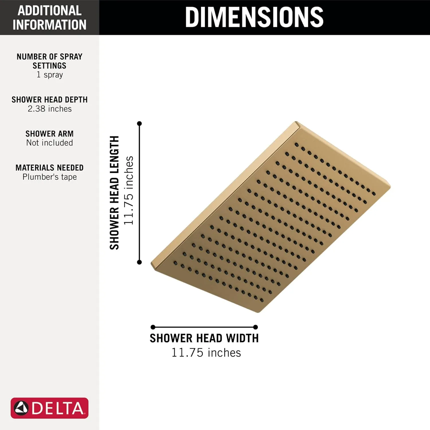 Delta 52159-CZ-PR25 Single-Setting Metal Raincan Head, Without Shower Arm, Champagne Bronze