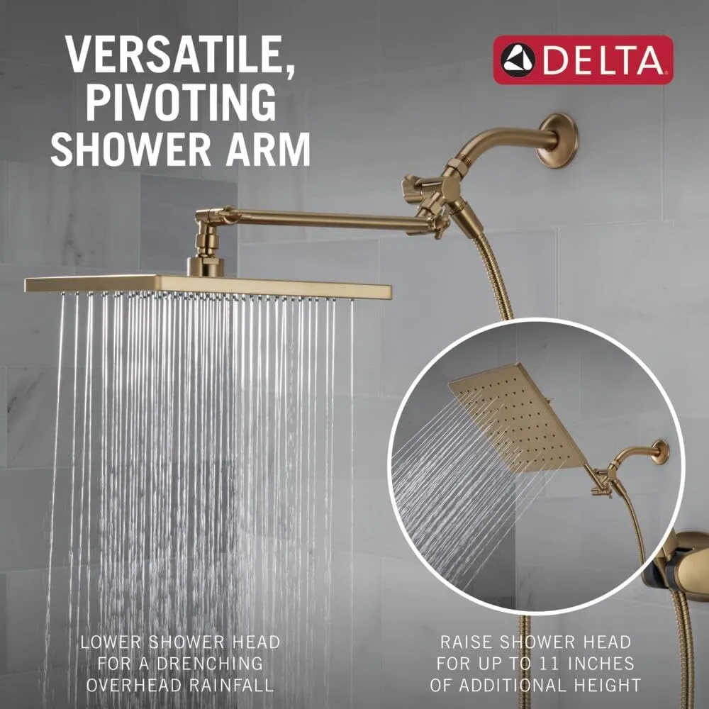 Delta Faucet 10-inch Raincan Shower Head and Hand Held Shower Combo, Gold Square Shower Head, Rainfall Shower Head, Hand Shower, High Pressure Shower, 1.75 GPM Flow Rate, Champagne Bronze 75527-CZ