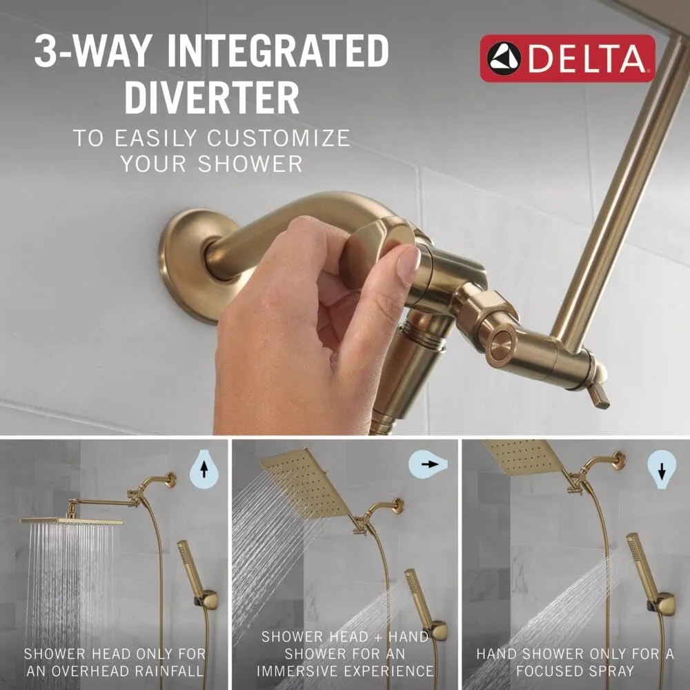 Delta Faucet 10-inch Raincan Shower Head and Hand Held Shower Combo, Gold Square Shower Head, Rainfall Shower Head, Hand Shower, High Pressure Shower, 1.75 GPM Flow Rate, Champagne Bronze 75527-CZ