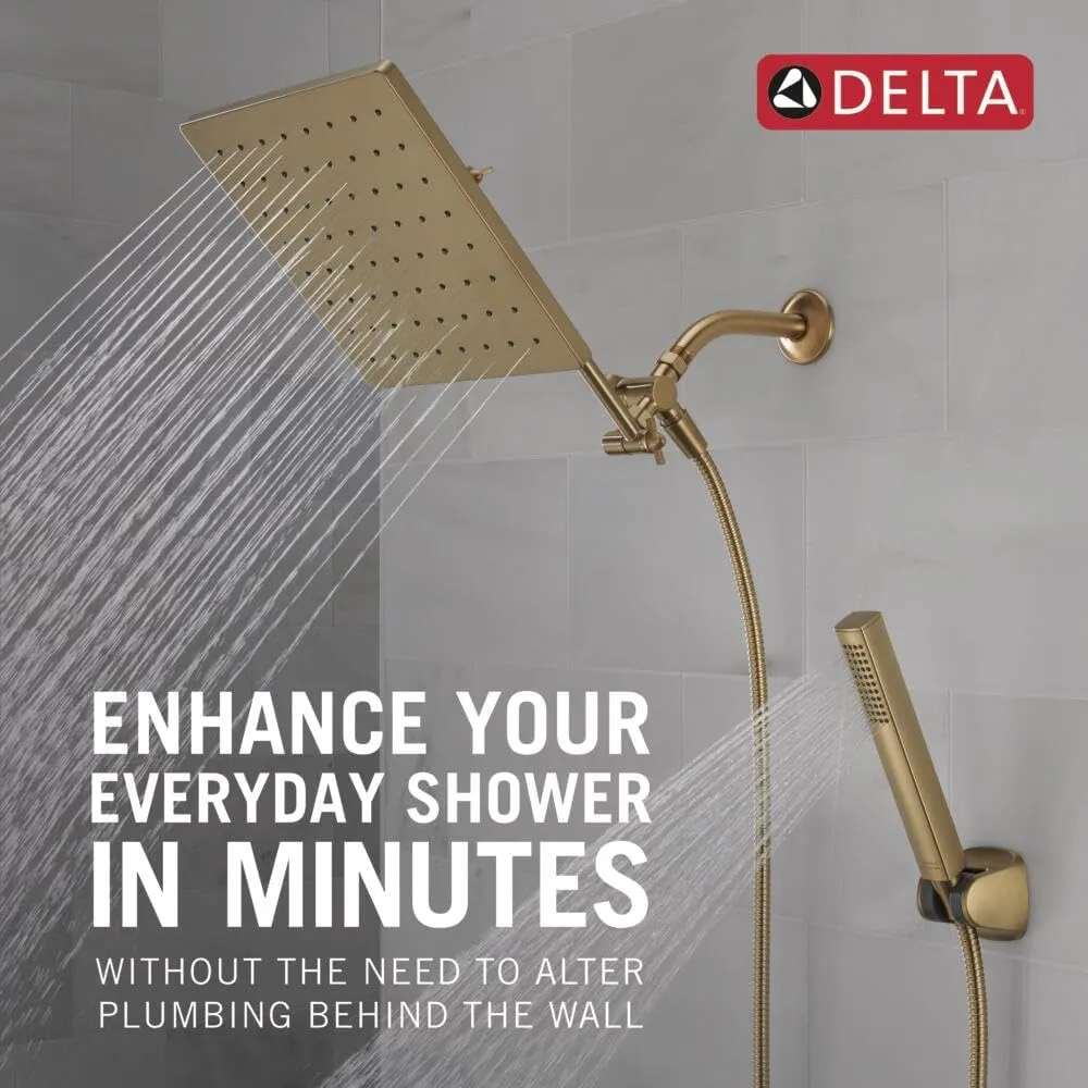 Delta Faucet 10-inch Raincan Shower Head and Hand Held Shower Combo, Gold Square Shower Head, Rainfall Shower Head, Hand Shower, High Pressure Shower, 1.75 GPM Flow Rate, Champagne Bronze 75527-CZ