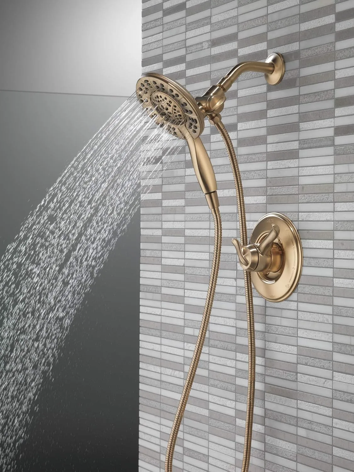 Delta Faucet 4-Spray In2ition Dual Shower Head with Handheld Spray, Gold Shower Head with Hose, Showerheads & Handheld Showers, Handheld Shower Heads, Champagne Bronze 58499-CZ