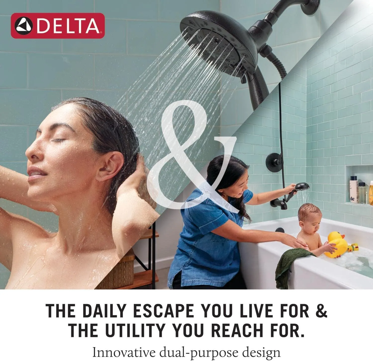 Delta Faucet 4-Spray In2ition Dual Shower Head with Handheld Spray, Gold Shower Head with Hose, Showerheads & Handheld Showers, Handheld Shower Heads, Champagne Bronze 58499-CZ