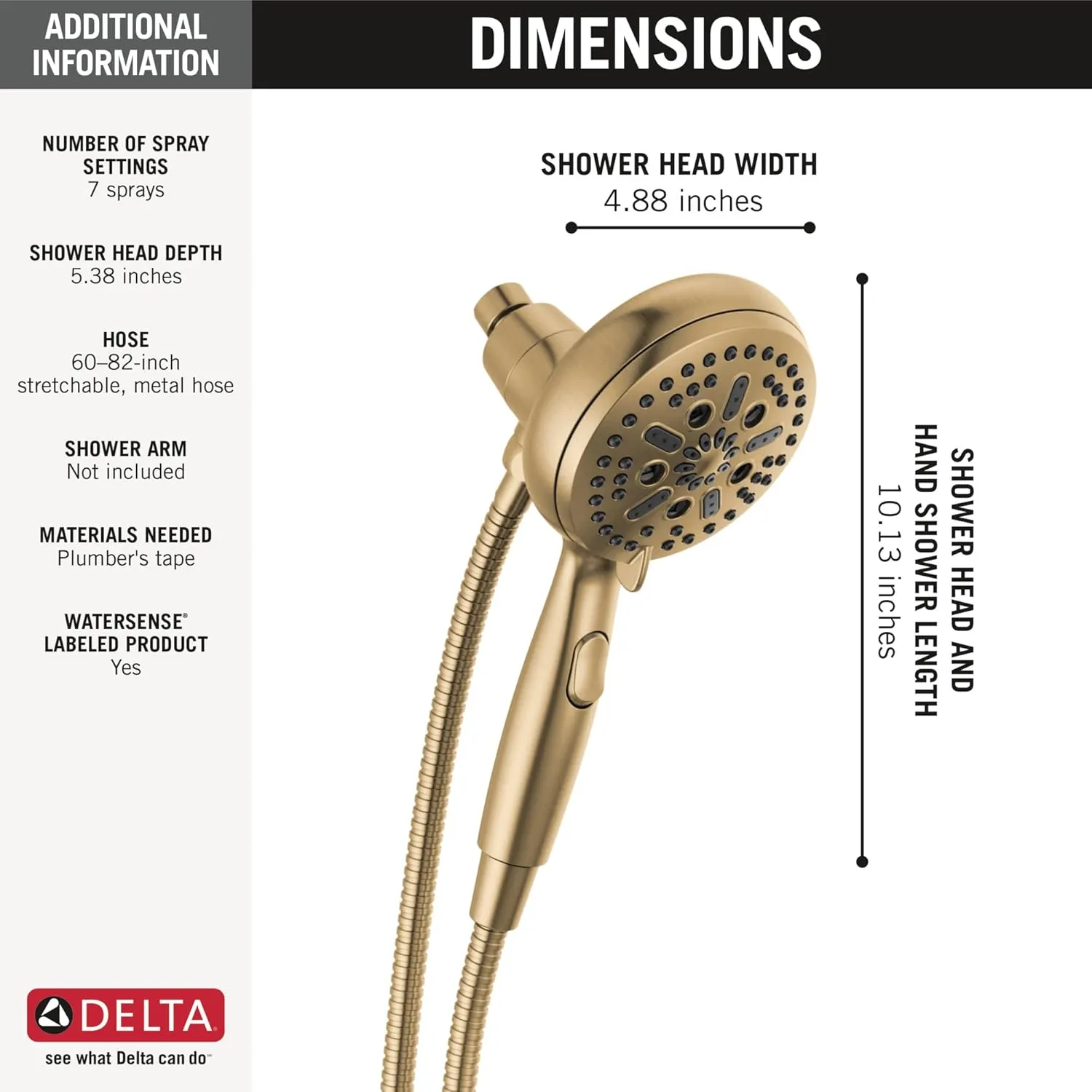 Delta Faucet 54810-CZ-PK SureDock Magnetic Hand Shower, Champagne Bronze, 7 Spray Settings
