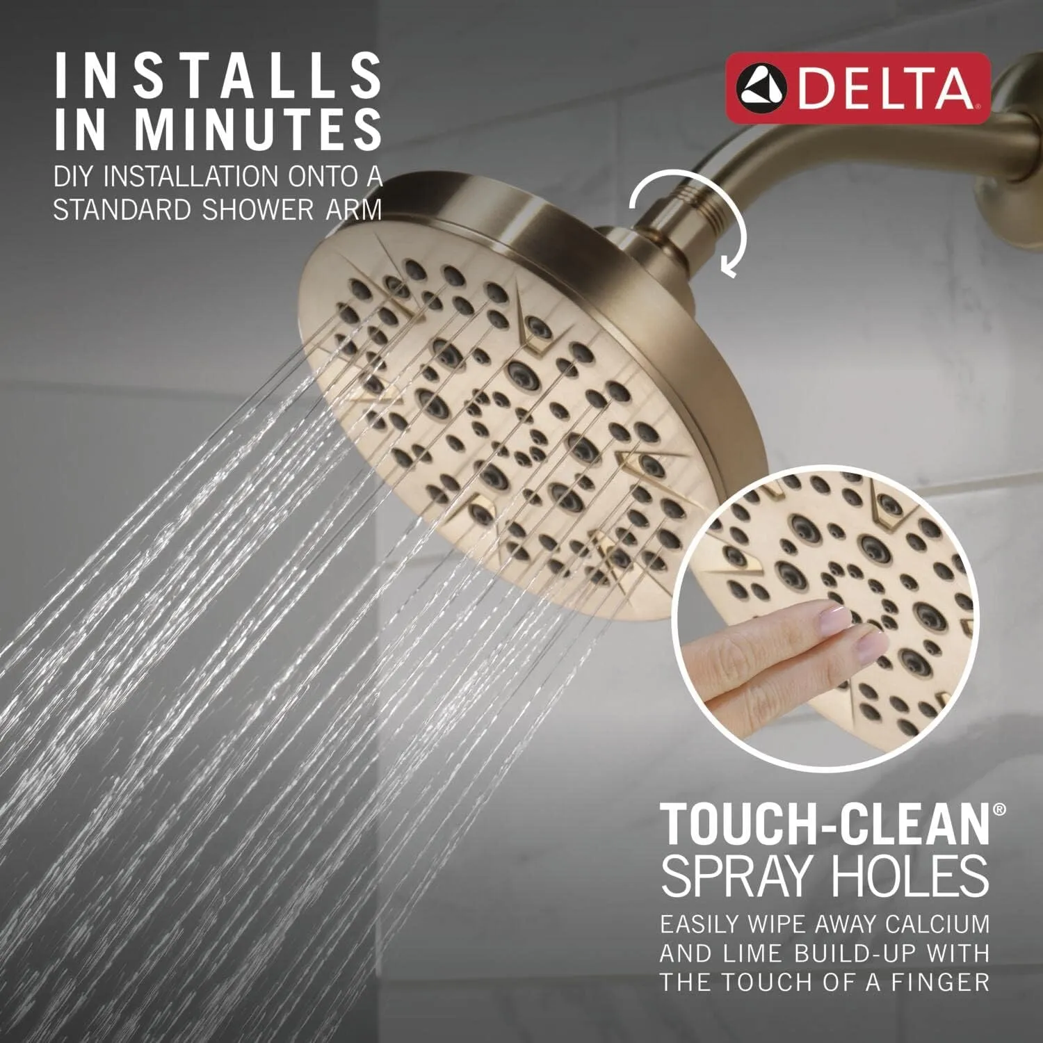 DELTA FAUCET FAUCET 5-Spray Gold Shower Head, DELTA FAUCET Shower Head Gold, Showerheads, Brushed Gold Shower Head, 1.75 GPM Flow Rate, Champagne Bronze 52535-CZ