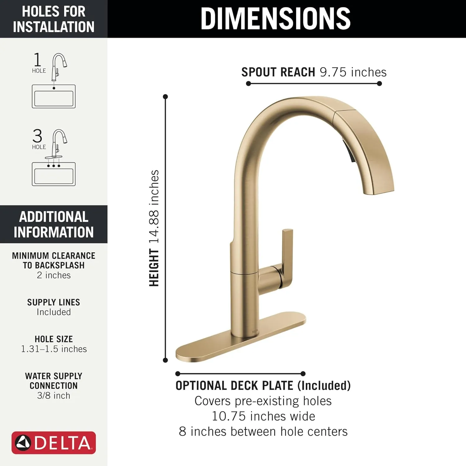 Delta Faucet Keele Kitchen Faucet with Pull Down Sprayer, Champagne Gold Kitchen Sink Faucet, Modern Kitchen Faucet, Sprayer, Single Hole, Champagne Bronze 19824LF-CZ