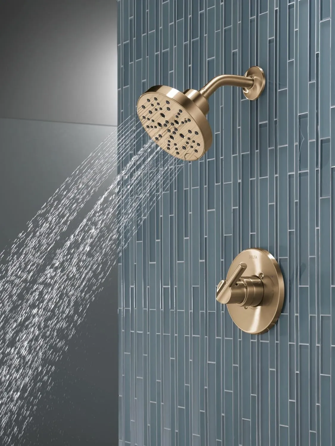 Delta Faucet Nicoli 14 Series Single-Handle Gold Shower Faucet, Shower Trim Kit with 5-Spray H2Okinetic Shower Head, Champagne Bronze 142749-CZ (Shower Valve Included)