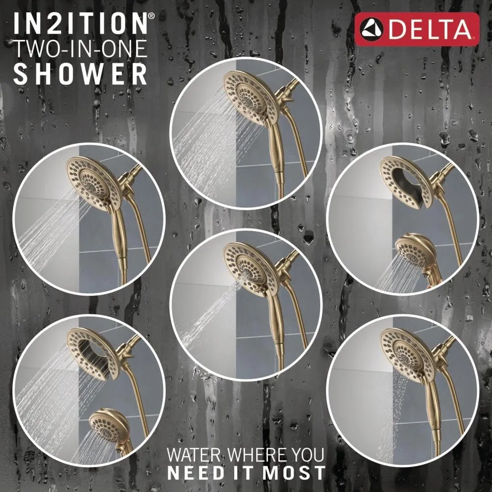Delta Faucet Saylor 17 Series Gold Shower Valve Trim Kit with In2ition 2-in-1 Shower Head with Handheld Spray, Shower Faucet, Shower Head and Handle, Champagne Bronze T17235-CZ-I (Valve Not Included)