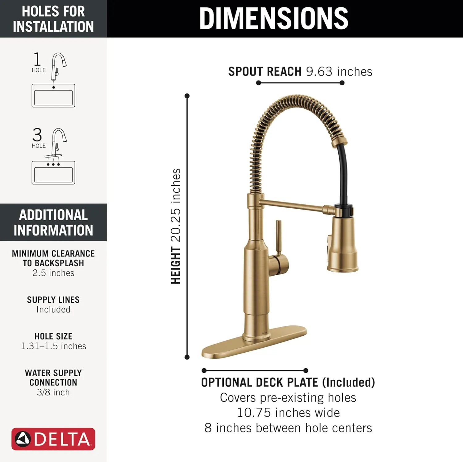 Delta Faucet Theodora Pro Commercial Style Kitchen Faucet with Pull Down Sprayer, Gold Spring Single Hole Kitchen Sink Faucet, Champagne Bronze 18804Z-CZ-DST