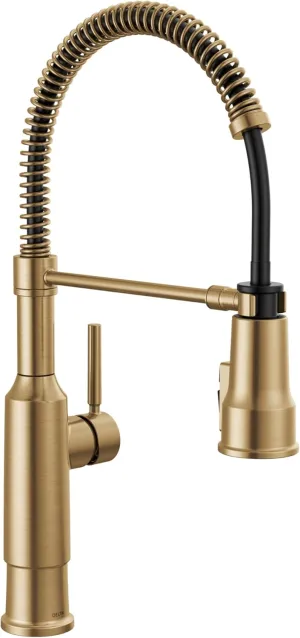 Delta Faucet Theodora Pro Commercial Style Kitchen Faucet with Pull Down Sprayer, Gold Spring Single Hole Kitchen Sink Faucet, Champagne Bronze 18804Z-CZ-DST