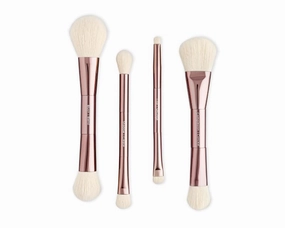 Demi Dual Ended Makeup Brush Set with Case, 4 Vegan makeup brushes, Travel & Professional makeup Brush set,