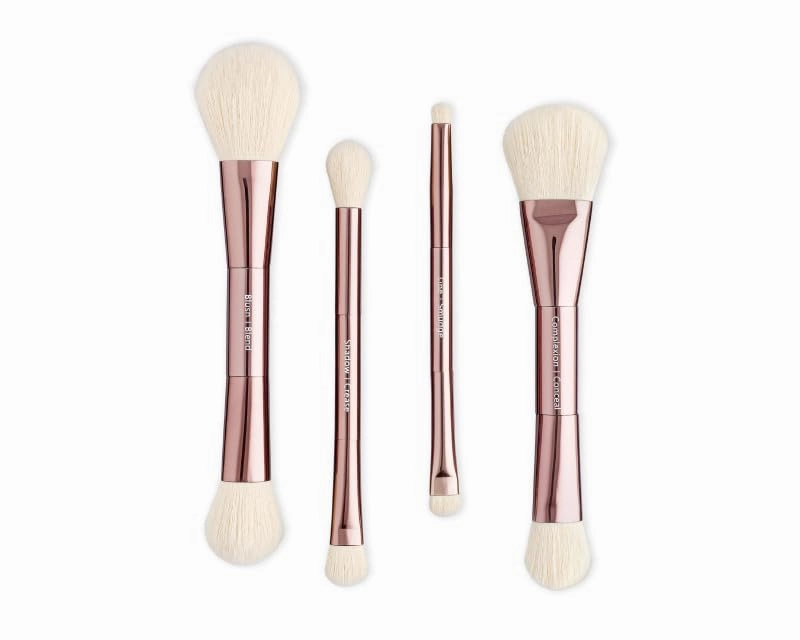 Demi Dual Ended Makeup Brush Set with Case, 4 Vegan makeup brushes, Travel & Professional makeup Brush set,