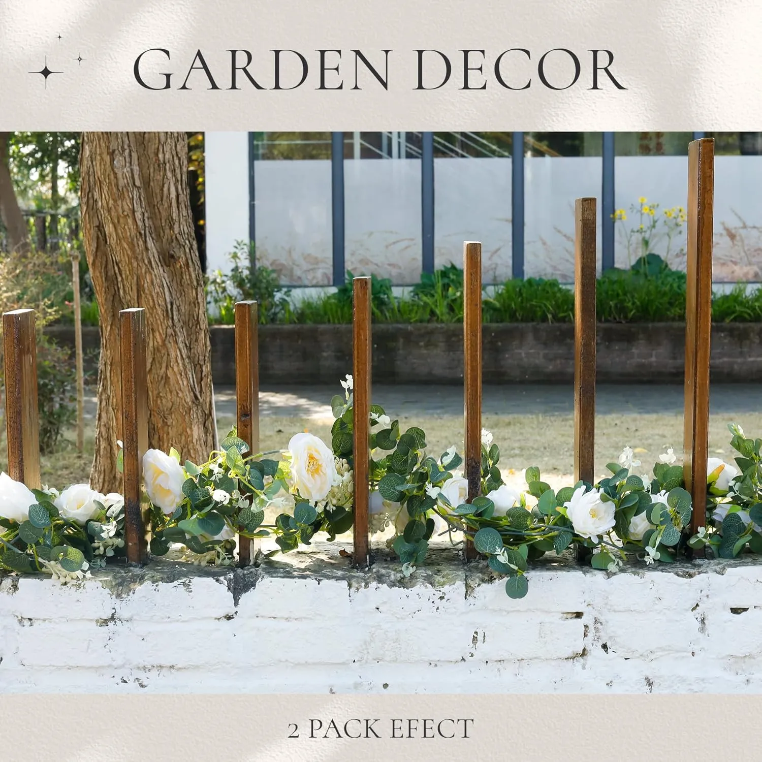 Der Rose 2Pack 13Ft Artificial Eucalyptus Flower Garland with Fake Rose Flower Vine Seeded Eucalyptus Leaves Greenery Garland for Wedding Table Backdrop Party Centerpiece Room Decor (Champagne)