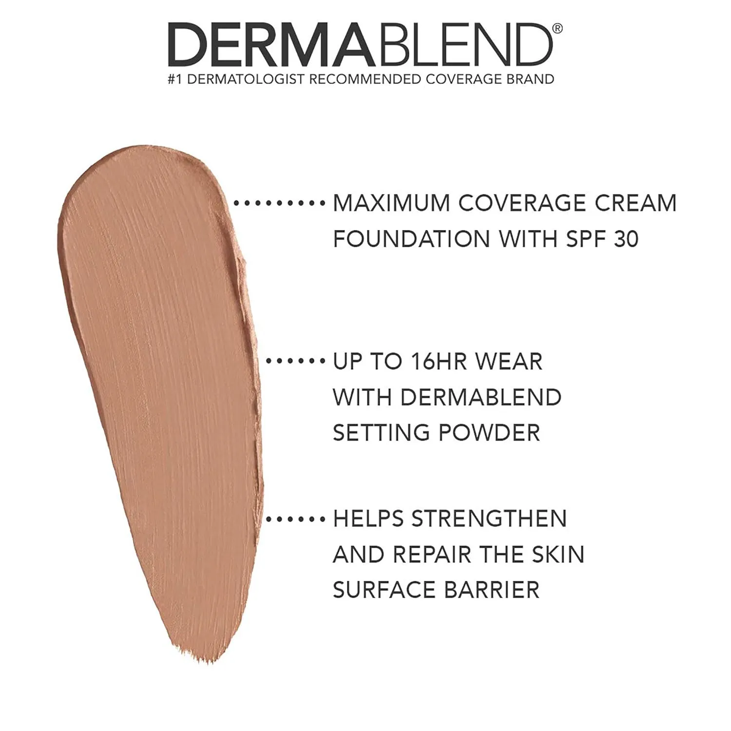 Dermablend Cover Crème Full Coverage Foundation Makeup, Hydrating Cream Concealer for Dark Circles and Blemishes, Maximum Coverage with Mineral Sunscreen SPF 30, 1 OZ