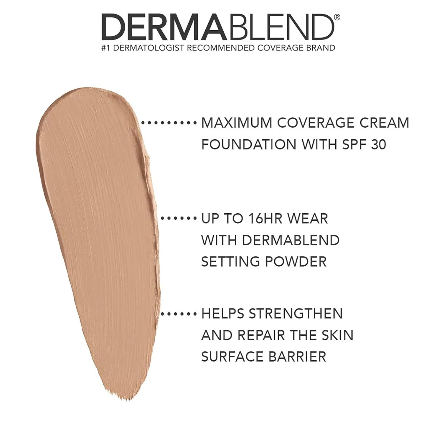 Dermablend Cover Crème Full Coverage Foundation Makeup, Hydrating Cream Concealer for Dark Circles and Blemishes, Maximum Coverage with Mineral Sunscreen SPF 30, 1 OZ