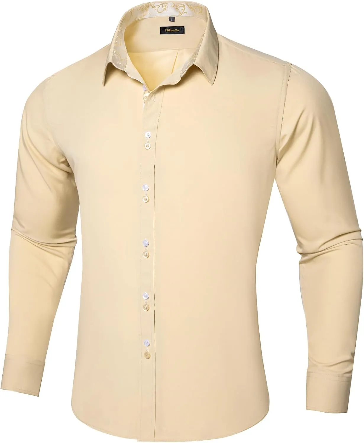 DiBanGu Men's Dress Shirt Long Sleeve Casual Button Down Shirts Regular Fit Inner Contrast Shirt for Business Party