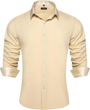 DiBanGu Men's Dress Shirt Long Sleeve Casual Button Down Shirts Regular Fit Inner Contrast Shirt for Business Party