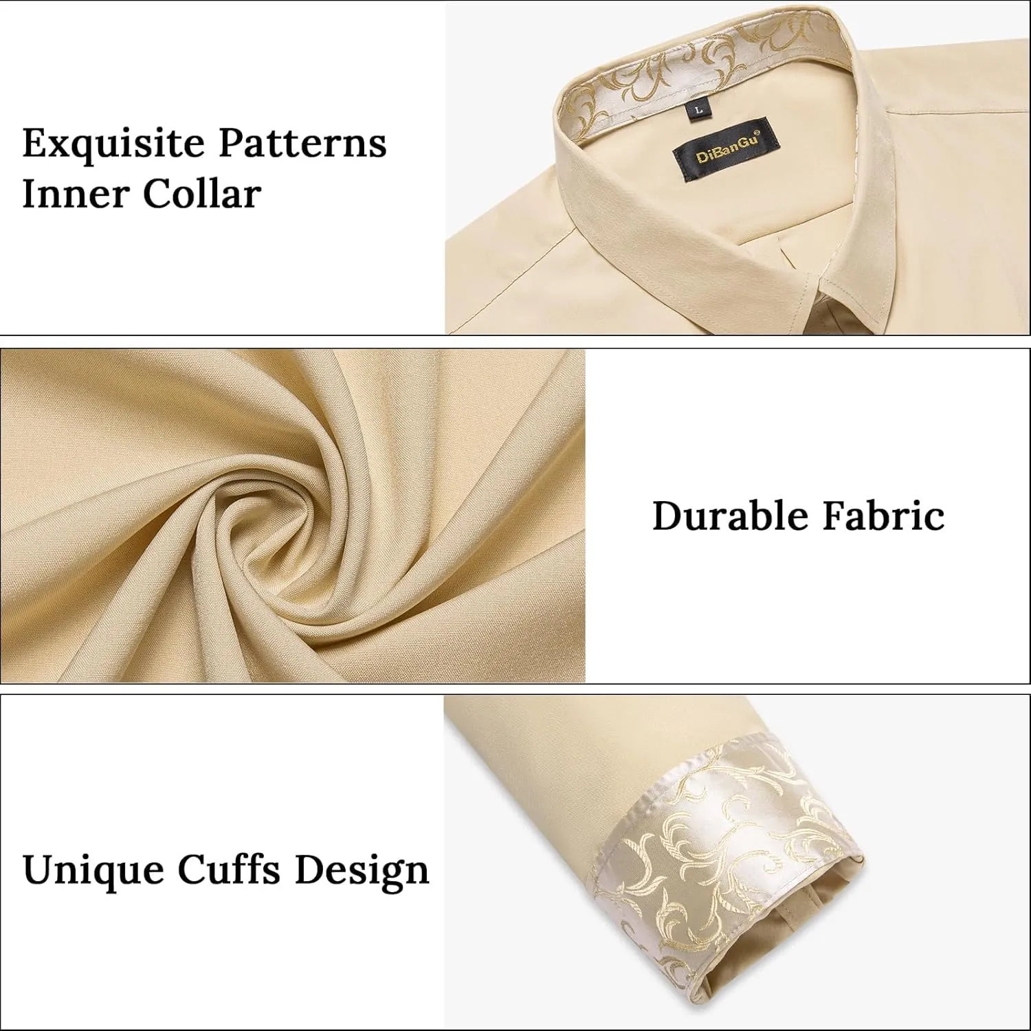 DiBanGu Men's Dress Shirt Long Sleeve Casual Button Down Shirts Regular Fit Inner Contrast Shirt for Business Party