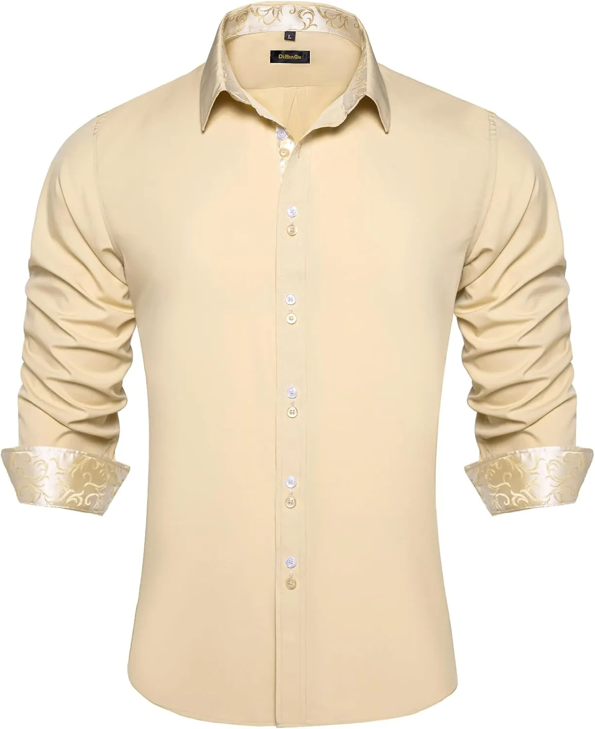DiBanGu Men's Dress Shirt Long Sleeve Casual Button Down Shirts Regular Fit Inner Contrast Shirt for Business Party