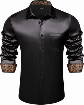 DiBanGu Mens Satin Dress Shirts Casual Long Sleeve Button Down Shirt Regular Fit Wrinkle Free Shiny Shirts for Men Party Prom