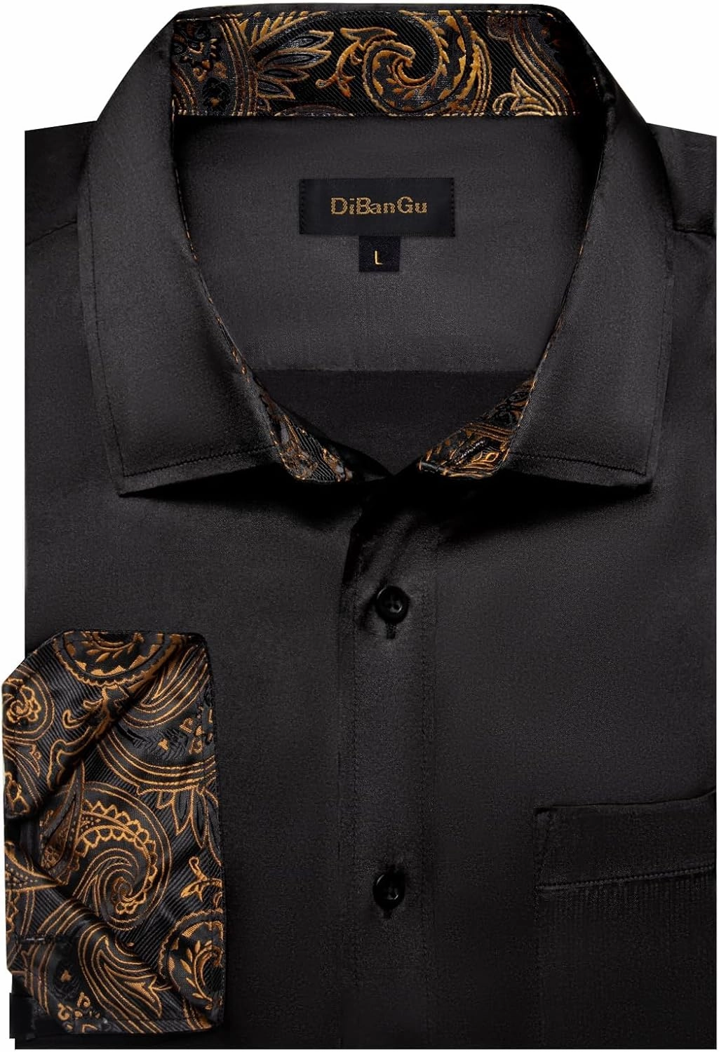 DiBanGu Mens Satin Dress Shirts Casual Long Sleeve Button Down Shirt Regular Fit Wrinkle Free Shiny Shirts for Men Party Prom
