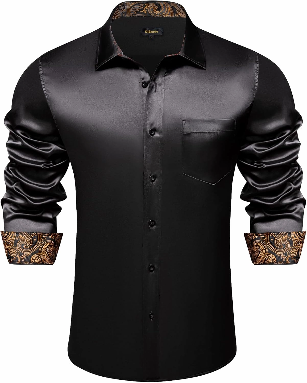 DiBanGu Mens Satin Dress Shirts Casual Long Sleeve Button Down Shirt Regular Fit Wrinkle Free Shiny Shirts for Men Party Prom