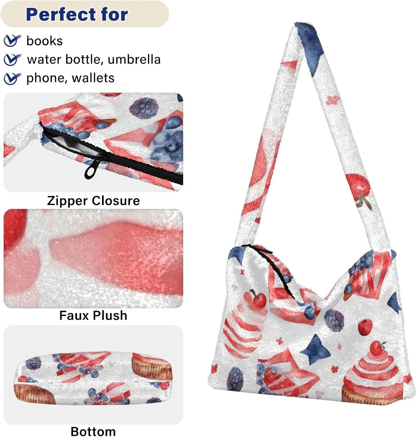 Different Red White Candies Plush Bag, Women Handbags, Shoulder Bags for Women