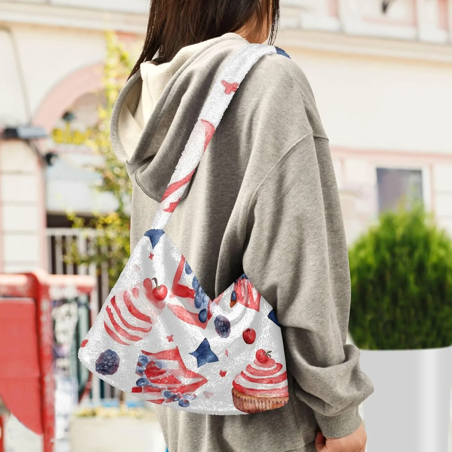 Different Red White Candies Plush Bag, Women Handbags, Shoulder Bags for Women