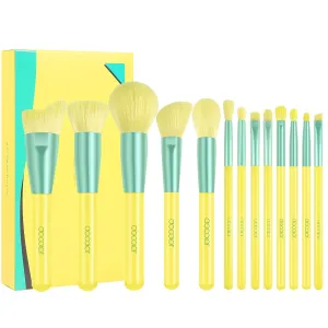 Docolor Makeup Brushes 13Pcs Lemon Makeup Brush Set Premium Synthetic Goat Foundation Eye Shadows Blending Face Powder Concealers Blush Make Up Brushes Kit