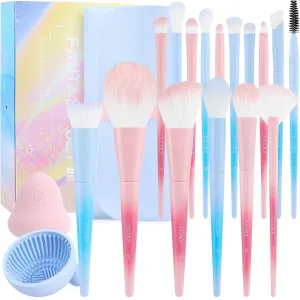 Docolor Makeup Brushes 16Pcs Makeup Brush Set with Makeup Bag Makeup Sponge & Brush Cleaning Pad Professional Face Powder Kabuki Foundation EyeShadow Concealers Brush Kit Gift Box Fantasy Series Ⅲ