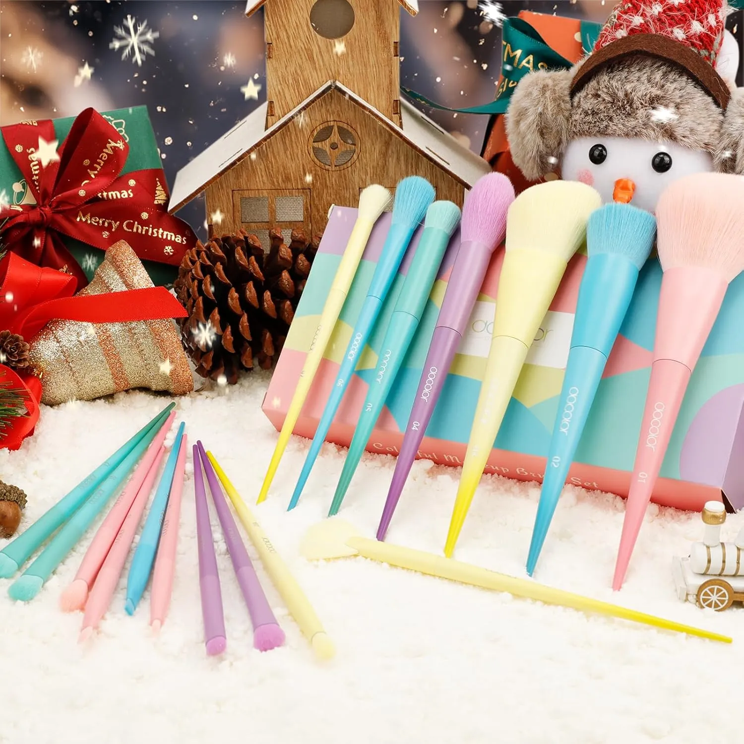 Docolor Makeup Brushes 17 Pcs Colourful Makeup Brush Set Premium Synthetic Kabuki Foundation Blending Face Powder Blush Concealers Eyeshadow Rainbow Makeup Brush Travel Friendly Valentine's Day Gift