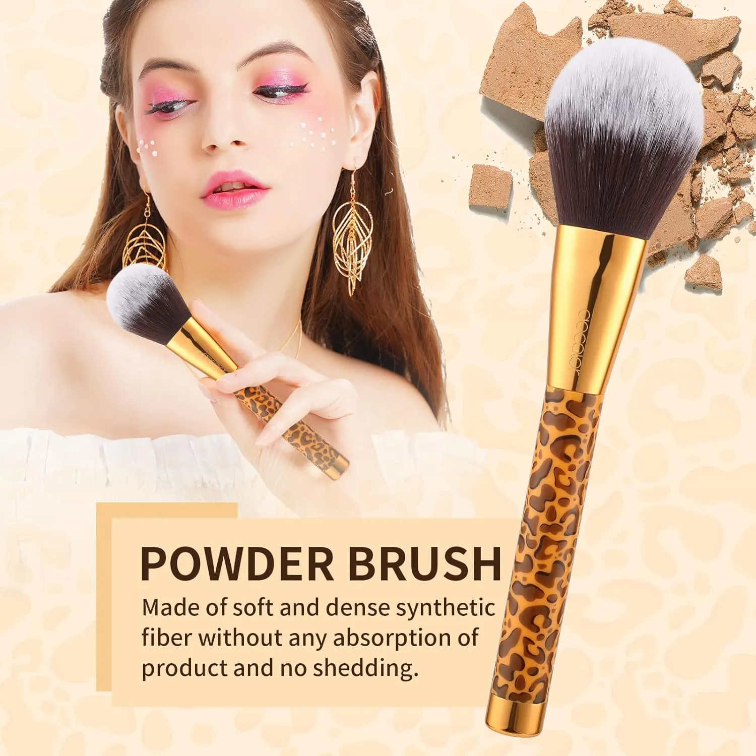 Docolor Makeup Brushes Leopard 14pcs Premium Synthetic Foundation Powder Concealers Eye shadows Blush Makeup Brush Set with 4pcs Makeup Puffs