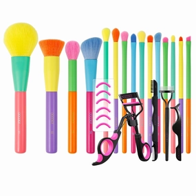 Docolor 4 in 1 Lash Curler Kit with 6 Extra Replacement Refill Pads   15Pcs Colourful Makeup Brush Set Premium Gift Synthetic Face Powder Kabuki Foundation Contour Blush Concealers Eye Shadow Blending