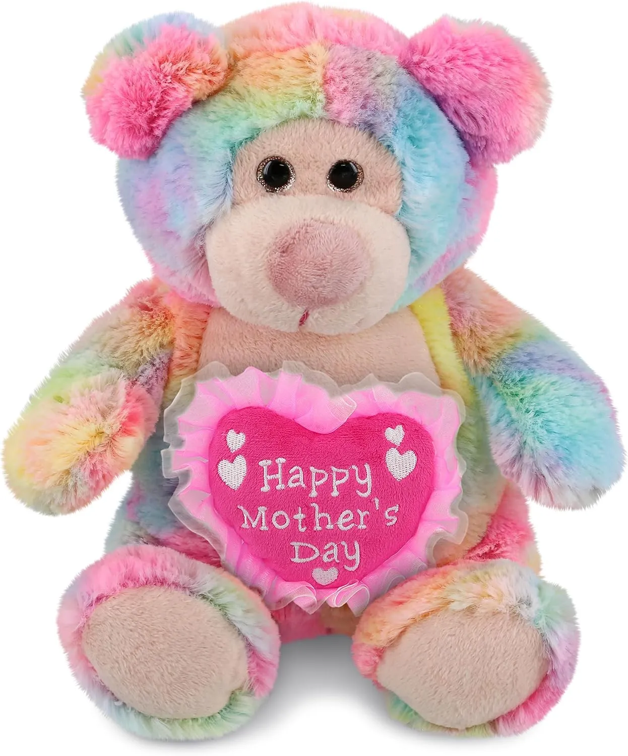 DolliBu Happy Mother's Day Rainbow Bear - Cute Stuffed Animal with Pink Heart Message for Best Mommy, Grandma, Wife, Daughter - Cute Wild Life Plush Toy Mom Gift - 9 Inches