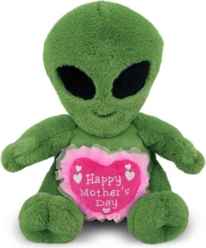 DolliBu Happy Mother's Day Super Soft Plush Alien - Cute Stuffed Animal Present with Pink Heart Message for Best Mommy, Grandma, Wife, Daughter - Cute Space Creature Plush Toy Gift - 11 Inches