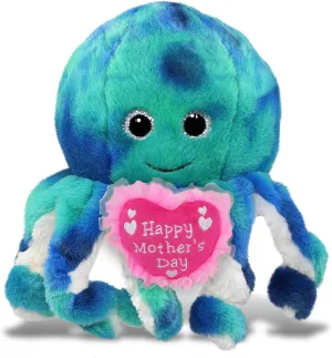 DolliBu Happy Mother's Day Super Soft Plush Blue Tie-Dye Octopus - Cute Stuffed Animal Present with Blue Heart Message for Best Mommy, Grandma, Wife, Daughter - Cute Sea Life Plush Toy Gift - 10 Inch