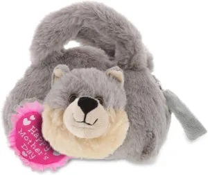 DolliBu Happy Mother's Day Super Soft Plush Gray Wolf Handbag - Cute Stuffed Animal Purse with Pink Heart Message for Best Mommy, Grandma, Wife, Daughter - 7.5 Inch