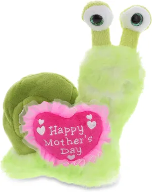 DolliBu Happy Mother's Day Super Soft Plush Green Snail - Cute Stuffed Animal Present with Pink Heart Message for Best Mommy, Grandma, Wife, Daughter - 7" Inch