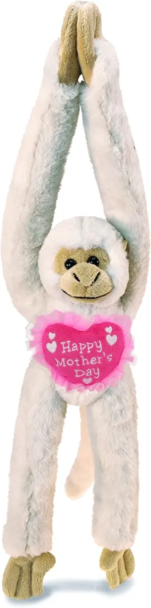 DolliBu Happy Mother's Day Super Soft Plush Hanging White Squirrel Monkey - Cute Stuffed Animal Present with Pink Heart Message for Best Mommy, Grandma, Wife, Daughter - 21"