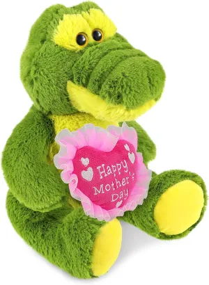 DolliBu Happy Mother's Day Super Soft Plush Sitting Green Alligator - Cute Stuffed Animal with Pink Heart Message for Best Mommy, Grandma, Wife, Daughter - 12 Inches