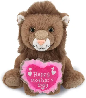 DolliBu Happy Mother's Day Super Soft Plush Squat Lion - Cute Stuffed Animal Present with Pink Heart Message for Best Mommy, Grandma, Wife, Daughter - Cute Wild Life Plush Toy Gift - 8 Inches