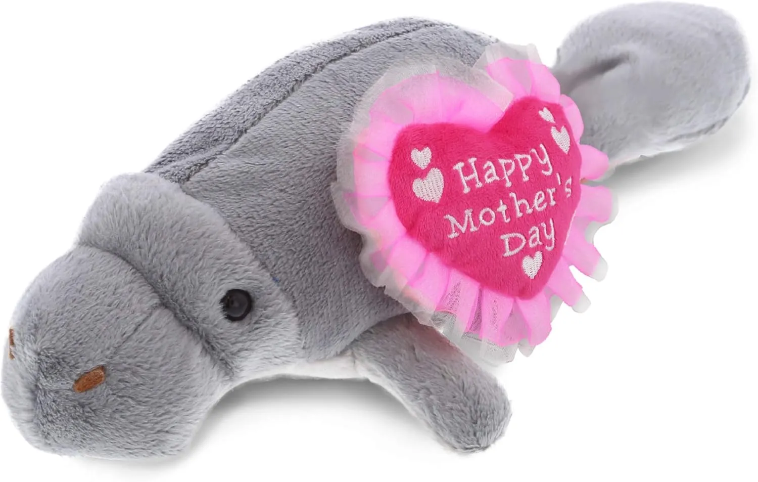 DolliBu Happy Mother's Day Wild Collection Plush Grey Manatee - Cute Stuffed Animal Present with Pink Heart Message for Best Mommy, Grandma, Wife, Daughter - 9" Inch