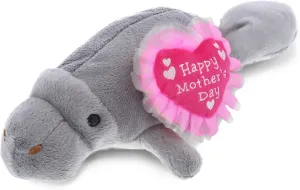 DolliBu Happy Mother's Day Wild Collection Plush Grey Manatee - Cute Stuffed Animal Present with Pink Heart Message for Best Mommy, Grandma, Wife, Daughter - 9" Inch