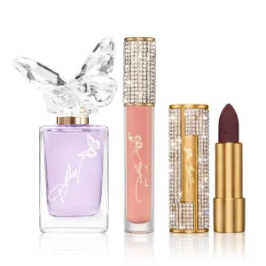 Dolly Beauty Smoky Mountain Bundle - Heaven's Kiss Lipstick in Honey Plum, Hi-Gloss Lips in Rose Petal and Smoky Mountain Eau De Toilette - 3 Pack